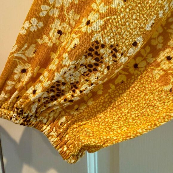 Pink Lily Boho Floral Patchwork Tassel Tie Babydoll Blouse Gold Yellow Medium - Picture 4 of 8